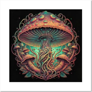 Mushroom Fantasy Design Psychedelic Posters and Art